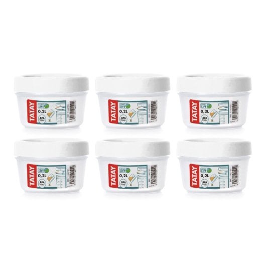 Tatay Twist - Set di 6 contenitori rotondi da 0,2 l con coperchi ermetici a vite. Bianco