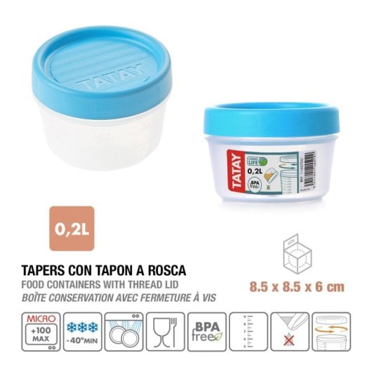 Tatay Twist - Contenitore rotondo da 0,2 l con coperchio ermetico a vite. Turchese