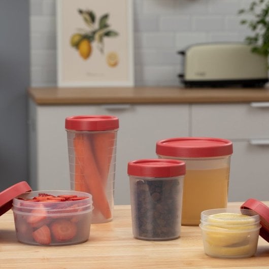 Tatay Twist - Contenitore rotondo da 0,2 l con coperchio ermetico a vite. Rosso mirtillo