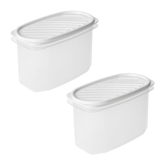 Tatay Top Flex - Juego De 2 Recipientes Ovalados Altos 1.2l Con Cierre A Presión. Blanco