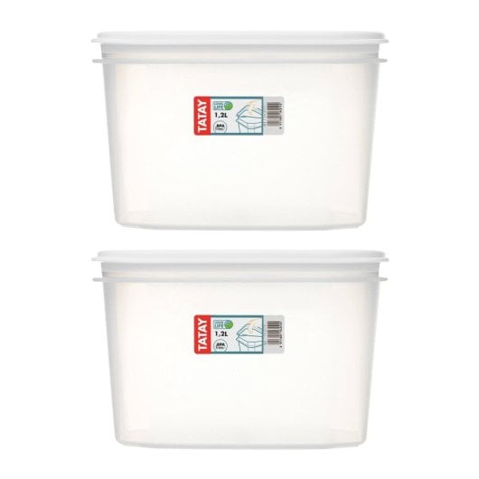 Tatay Top Flex - Juego De 2 Recipientes Ovalados Altos 1.2l Con Cierre A Presión. Blanco