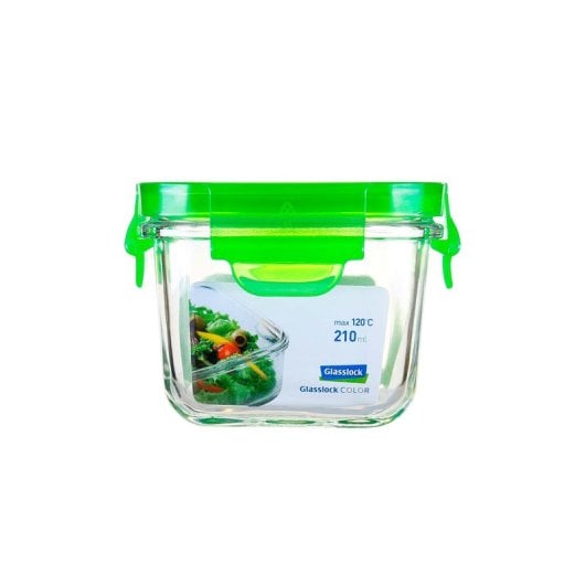 Glasslock Classic - Contenitore ermetico quadrato da 0,2 l in vetro temperato. Verde
