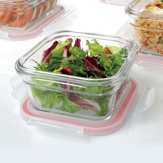 Glasslock Oven - Contenitore quadrato in vetro temperato da 0,9 l. Adatto al forno.