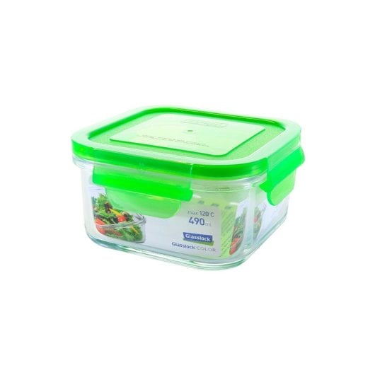Glasslock Classic - Recipiente Hermético Cuadrado De 0.5l En Vidrio Templado. Verde
