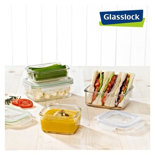 Glasslock Classic - Recipiente Hermético Cuadrado De 0.5l En Vidrio Templado. Verde