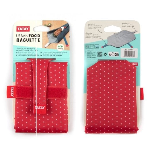 Tatay Baguette - Porta Bocadillos Urban Food Textil Reutilizable E Impermeable. Dots Rojo