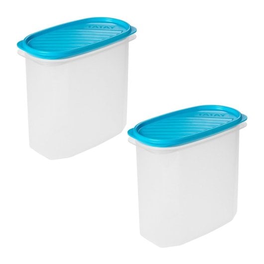 Tatay Top Flex - Juego De 2 Recipientes Ovalados Altos 2l Con Cierre A Presión. Azul