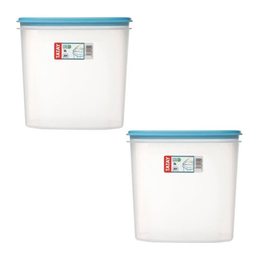 Tatay Top Flex - Juego De 2 Recipientes Ovalados Altos 2l Con Cierre A Presión. Azul