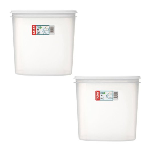 Tatay Top Flex - Juego De 2 Recipientes Ovalados Altos 2l Con Cierre A Presión. Blanco