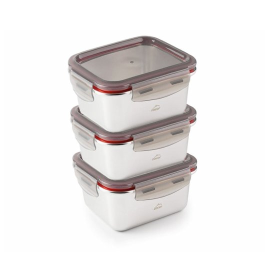 Lacor Ecoinox - Lote De 3 Recipientes Rectangulares Baby De 0.25l En Acero Apto Microondas