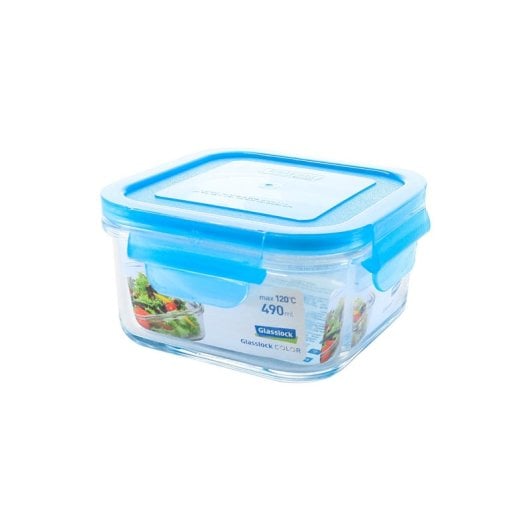 Glasslock Classic - Contenitore ermetico quadrato da 0,5 l in vetro temperato. Blu