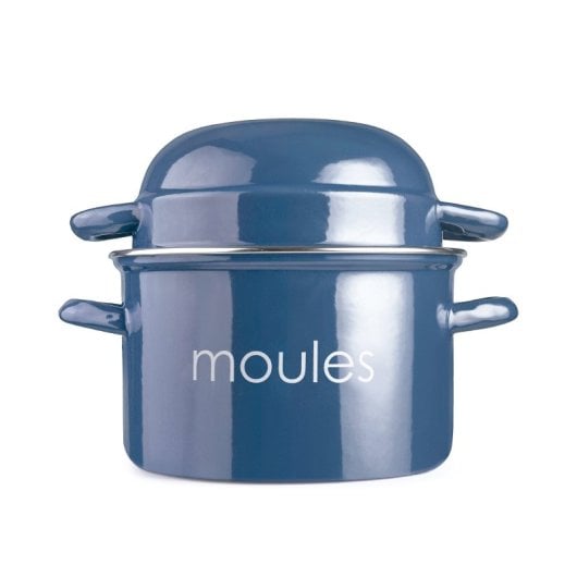 Ibili Moules - Pentola per cozze in acciaio smaltato da 18 cm con coperchio speciale. Petrolio