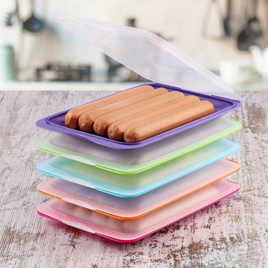 Tatay Fresh - Set De 5 Recipientes Porta Embutidos Y Alimentos. Negro Y Burdeos