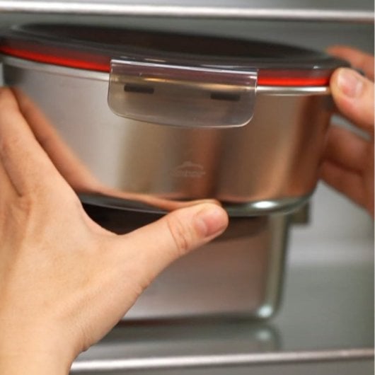 Lacor Ecoinox - Contenitore rotondo in acciaio inossidabile da 0,7 l, adatto al microonde