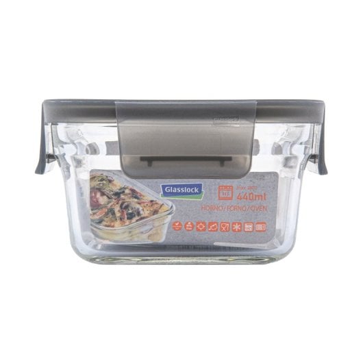 Glasslock Oven Smart - Recipiente Cuadrado De 0.4l En Vidrio Templado. Apto Horno