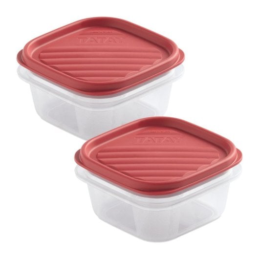 Tatay Top Flex - Confezione da 2 contenitori quadrati ermetici da 0,3 l con chiusura a scatto. Mirtillo