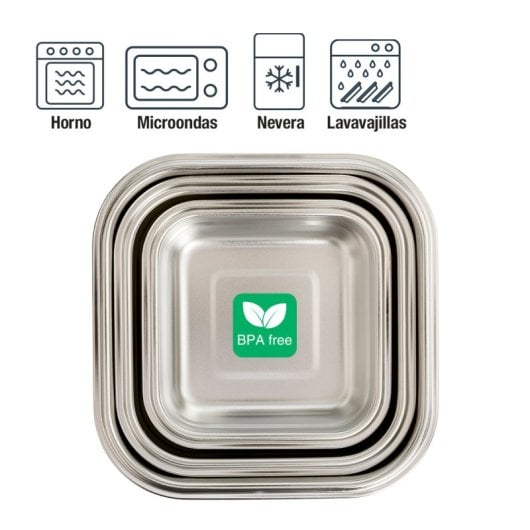 Ibili Keepklin - Recipiente Cuadrado De 0.5l En Acero Inoxidable Apto Microondas