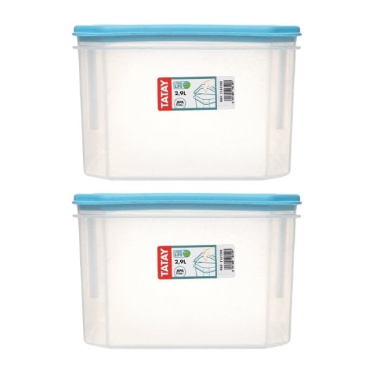 Tatay Top Flex - Set di 2 contenitori quadrati alti da 2,9 l con coperchi a scatto. Blu