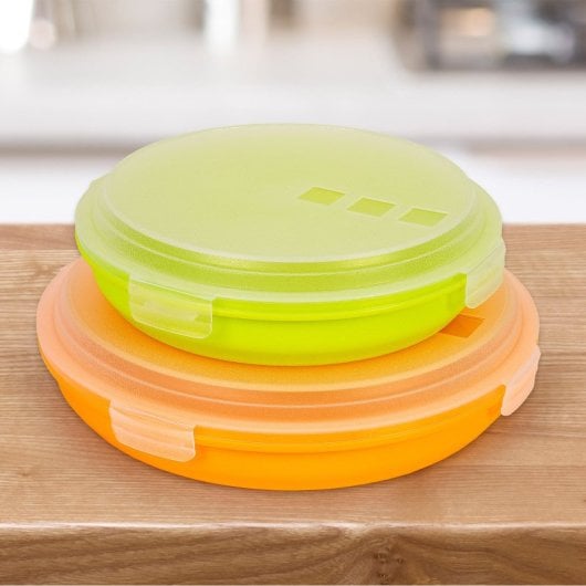 Ibili - Lote De 2 Recipientes Redondos Porta Tortillas Y Porta Tartas De 21.5 Cm. Verde