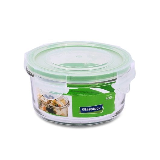 Glasslock Classic - Set di 2 contenitori rotondi in vetro temperato ermetici da 0,4 l