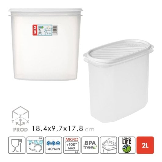Tatay Top Flex - Contenitore ermetico ovale da 2 litri con chiusura a scatto. Bianco