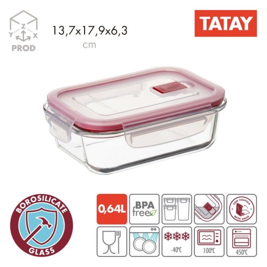 Tatay Cook & Eat - Set De 2 Recipientes De 0.64l Y 1.5l En Vidrio Borosilicato. Aptos Horno