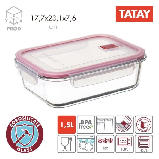 Tatay Cook & Eat - Set De 2 Recipientes De 0.64l Y 1.5l En Vidrio Borosilicato. Aptos Horno