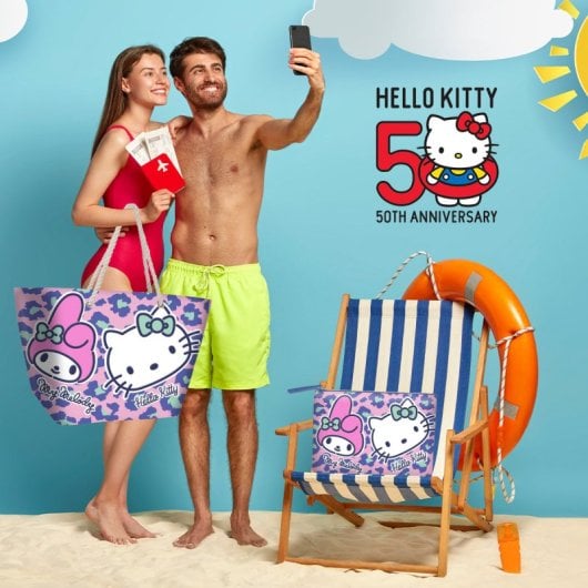 Karactermania - Borsa da spiaggia con manici e chiusura a cerniera. Hello Kitty Safari