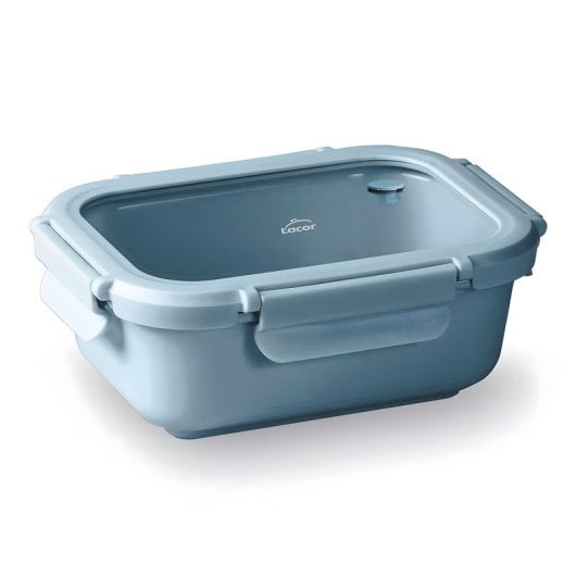 Lacor Ceram - Recipiente Rectangular De 1.15l En Cerámica Y Tapa De Cristal Apto Microondas. Blue