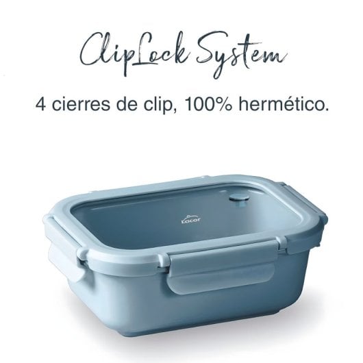 Lacor Ceram - Recipiente Rectangular De 1.15l En Cerámica Y Tapa De Cristal Apto Microondas. Blue