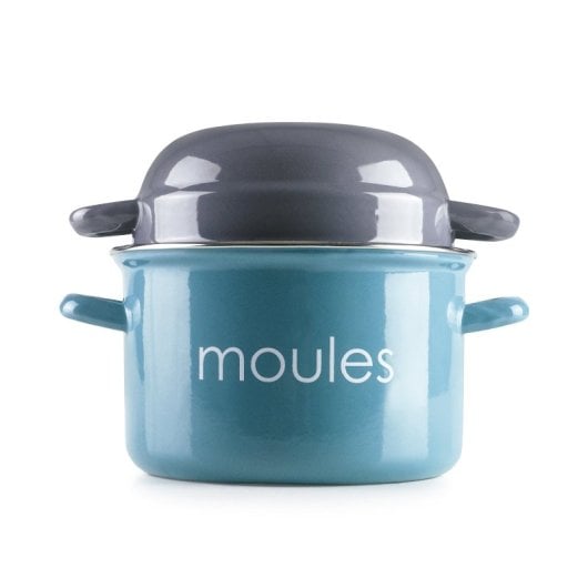 Ibili Moules - Pentola per cozze in acciaio smaltato da 18 cm con coperchio speciale. Turchese