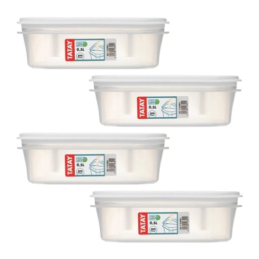 Tatay Top Flex - Juego De 4 Recipientes Ovalados 0.5l Con Cierre A Presión. Blanco