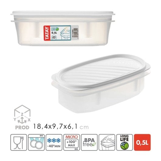 Tatay Top Flex - Juego De 4 Recipientes Ovalados 0.5l Con Cierre A Presión. Blanco