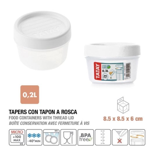 Tatay Twist - Contenitore rotondo da 0,2 l con coperchio ermetico a vite. Bianco