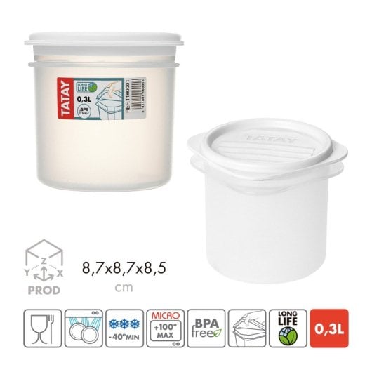 Tatay Top Flex - Contenitore cilindrico ermetico da 0,3 l con chiusura a scatto. Bianco