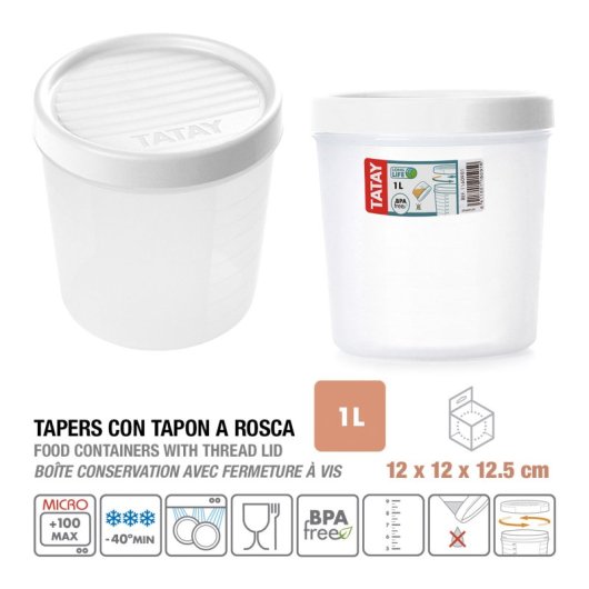 Tatay Twist - Recipiente Redondo De 1l Con Cierre Hermético A Rosca. Blanco