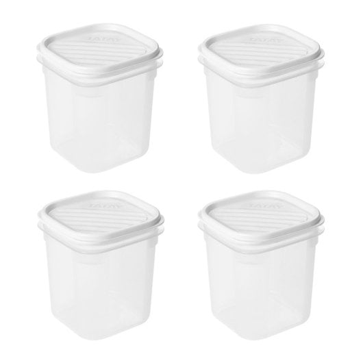 Tatay Top Flex - Set di 4 contenitori quadrati alti da 0,7 l con coperchi a scatto. Bianco