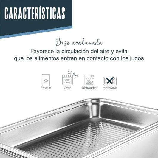 Lacor Ecoinox Pro - Recipiente Rectangular De 3.5l En Acero Inoxidable. Apto Nevera Y Horno