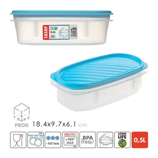 Tatay Top Flex - Contenitore ermetico ovale da 0,5 l con chiusura a scatto. Turchese