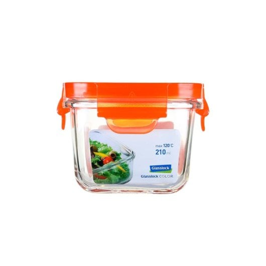 Glasslock Classic - Contenitore ermetico quadrato da 0,2 l in vetro temperato. Arancione