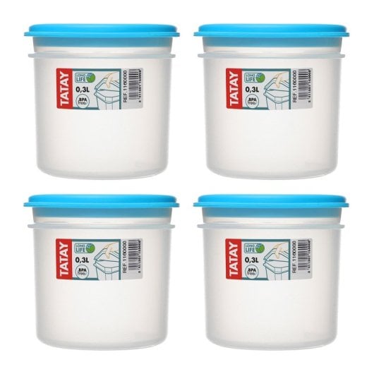 Tatay Top Flex - Juego De 4 Recipientes Cilíndricos 0.3l Con Cierre A Presión. Azul