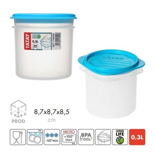 Tatay Top Flex - Juego De 4 Recipientes Cilíndricos 0.3l Con Cierre A Presión. Azul