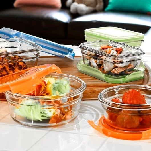 Glasslock Oven Safe - Lote De 3 Recipientes Redondos De 0.4l, 0.9l Y 1.5l En Vidrio Apto Horno