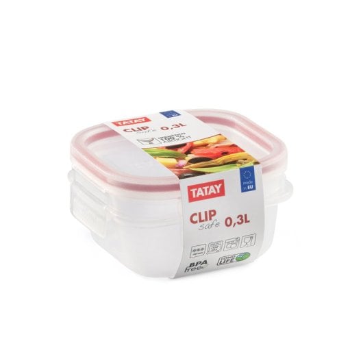 Tatay Clip Safe - Contenitore ermetico quadrato da 0,3 l con chiusura a linguetta. Rosso