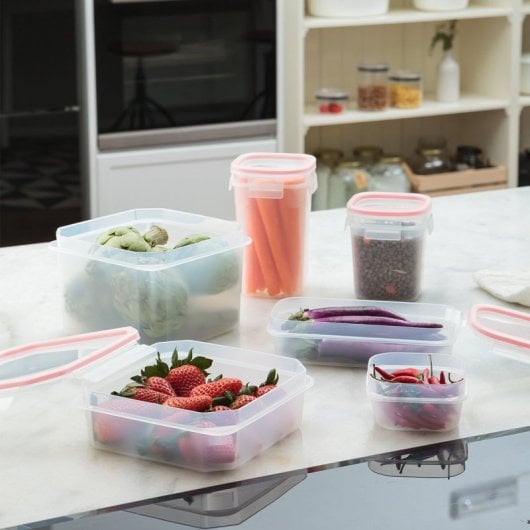 Tatay Clip Safe - Contenitore ermetico quadrato da 0,3 l con chiusura a linguetta. Rosso