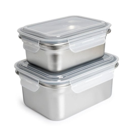 Ibili Keepklin - Lote De 2 Recipientes Rectangulares De 0.8l Y 1.6l En Acero Apto Microondas