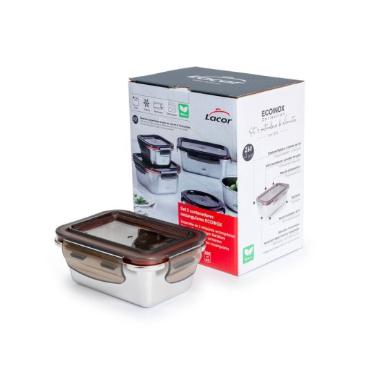 Lacor Ecoinox - Recipiente Rectangular Baby De 0.25l En Acero Inoxidable Apto Microondas