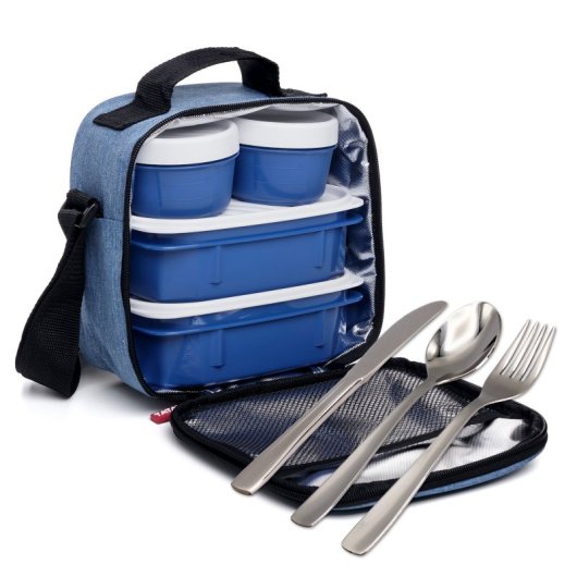 Borsa termica per il pranzo e set di posate Tatay Kit Urban Food. Blu denim