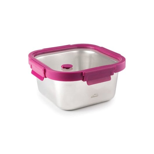 Lacor Etern - Contenitore quadrato in acciaio inossidabile da 0,65 l con coperchio in vetro, adatto al microonde