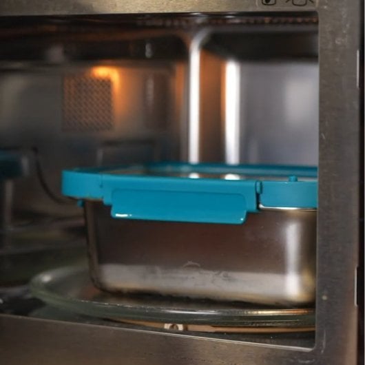 Lacor Etern - Contenitore quadrato in acciaio inossidabile da 0,65 l con coperchio in vetro, adatto al microonde